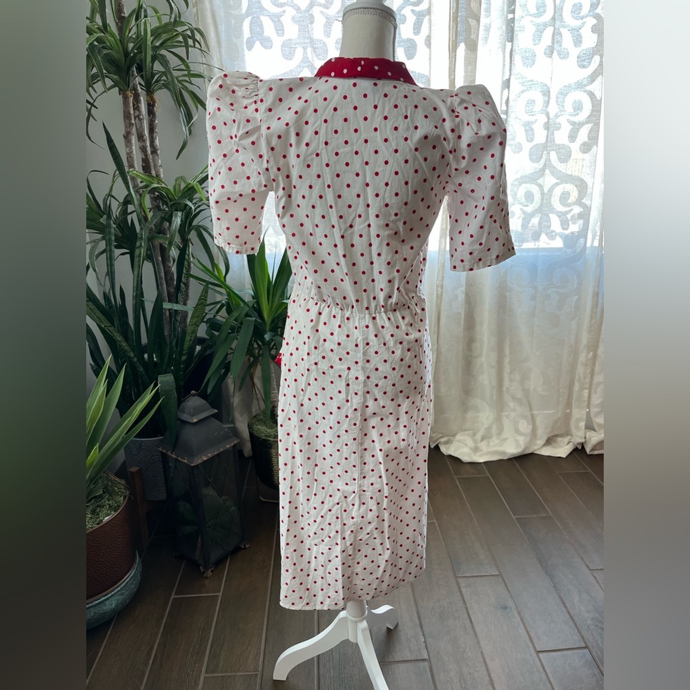 Vintage “I love Lucy” polka dot puff sleeve button up ruffle rockabilly pin up - Picture 5 of 12